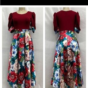 Elegant Floral Burgundy Dress